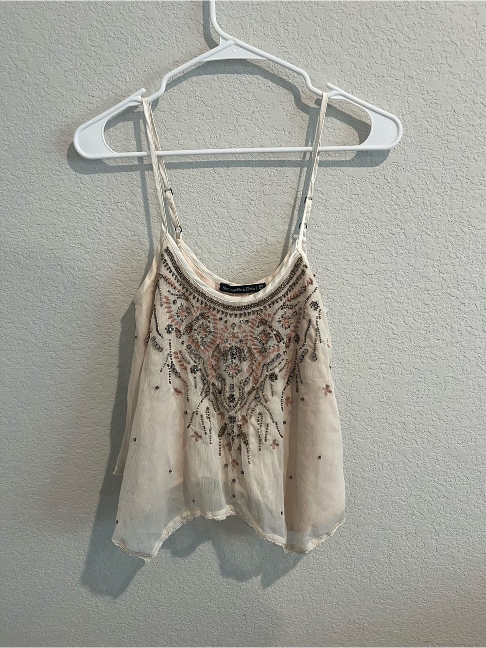 Abercrombie & Fitch Cream Beaded Embroidered Camisole